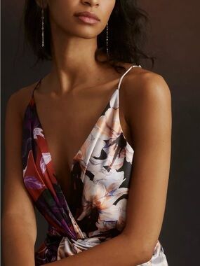 Twist-Front V-Neck Floral Midi Dress